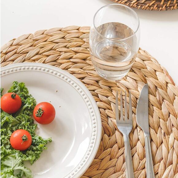 Barien Woven Placemats 4 Pcs 12" Natural Water Hyacinth Weave Non-Slip NEW - Picture 4 of 5